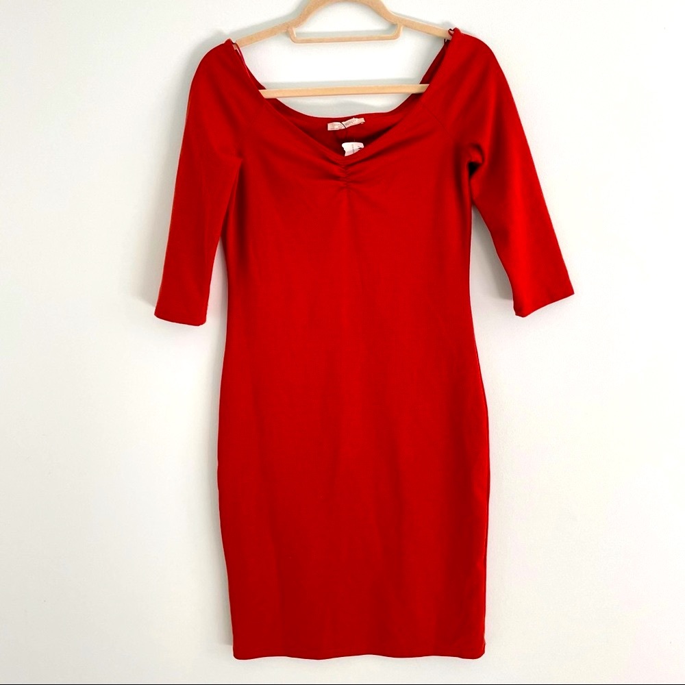 Fitted Jersey Knit Dress with Gathered Neck and Half Sleeve NWT by Zara Trafaluc